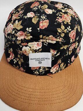 Profound Aesthetic Co 5-Panel Floral Camp Hat Black, OS Suede Brim Cap